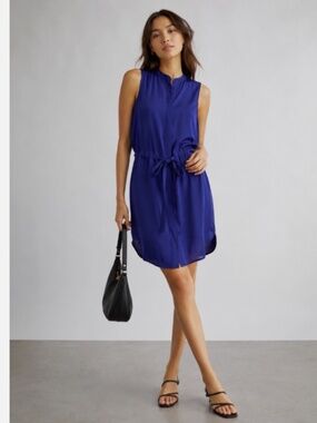 NWT Madewell Blue Silk Sleeveless Shirt Dress Size M